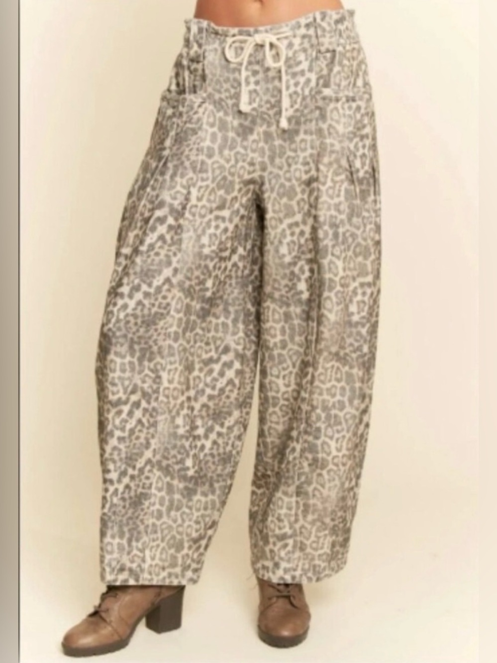 Leopard Cotton Barrel Boutique Jeans Drawstring Waist